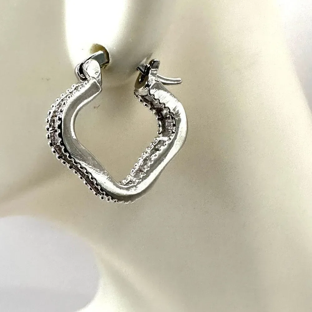 Silver tone rhinestone hoop earrings
